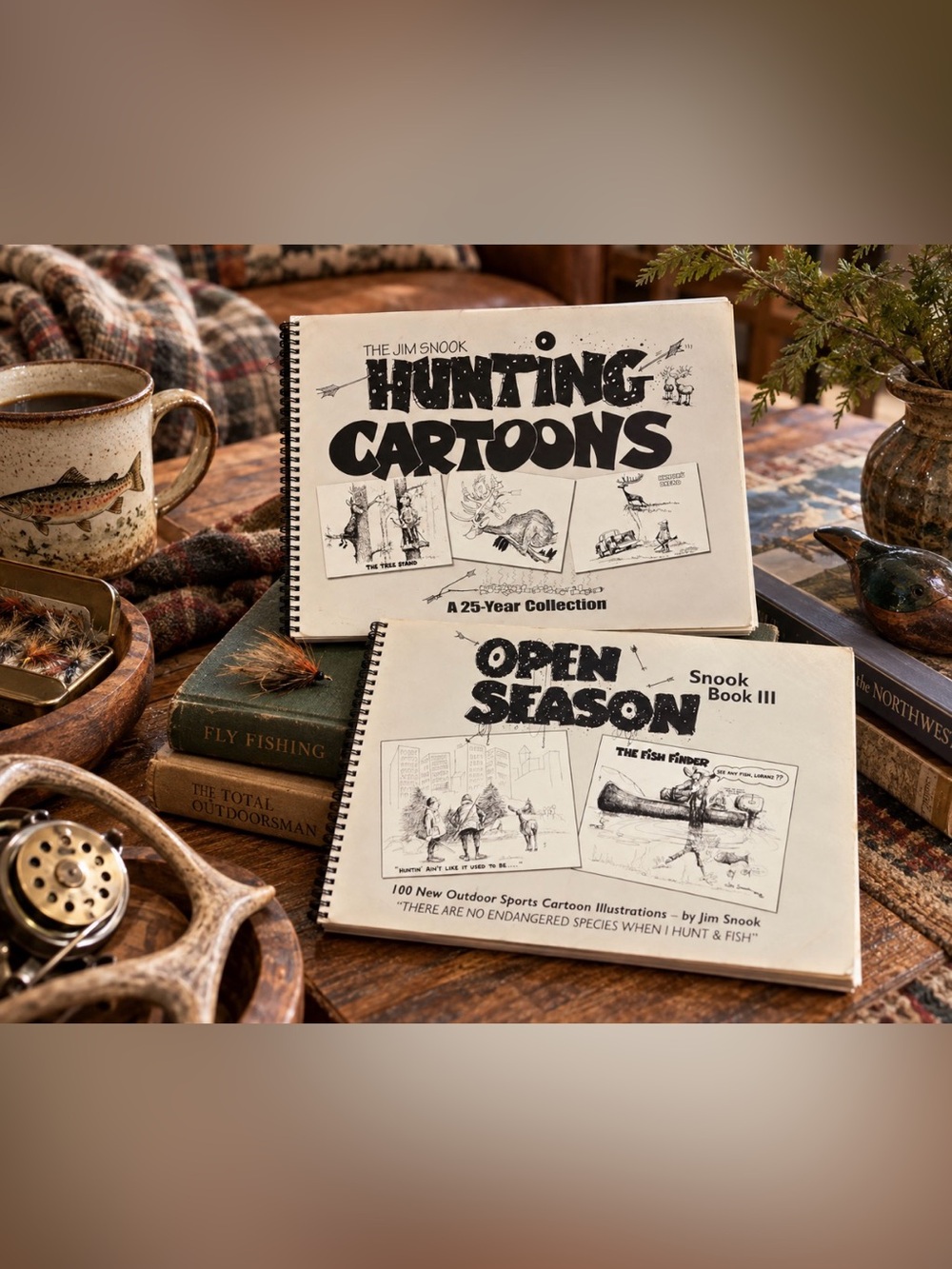 HTF Jim Snook Signed First Edition Hunting Cartoons + Open Season Book III Lot